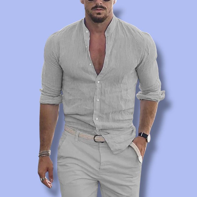 Men’s Cotton Linen Long Sleeve Shirt