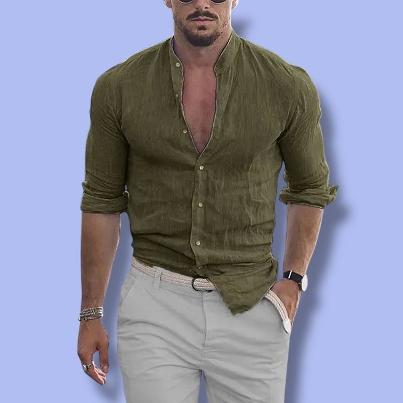 Men’s Cotton Linen Long Sleeve Shirt