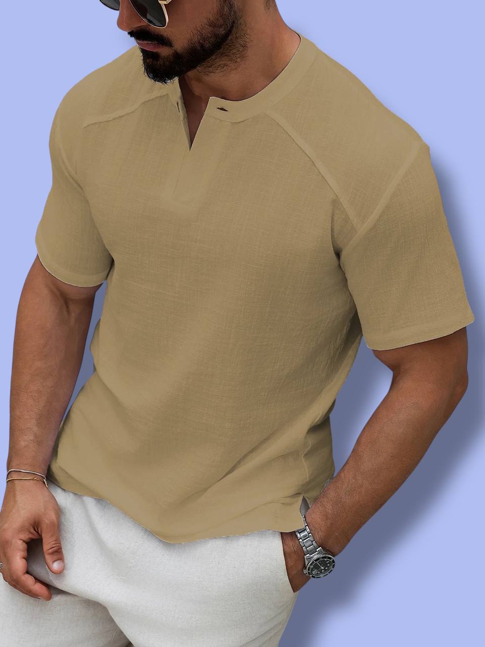Men’s Short Sleeve Linen Henley T-Shirt