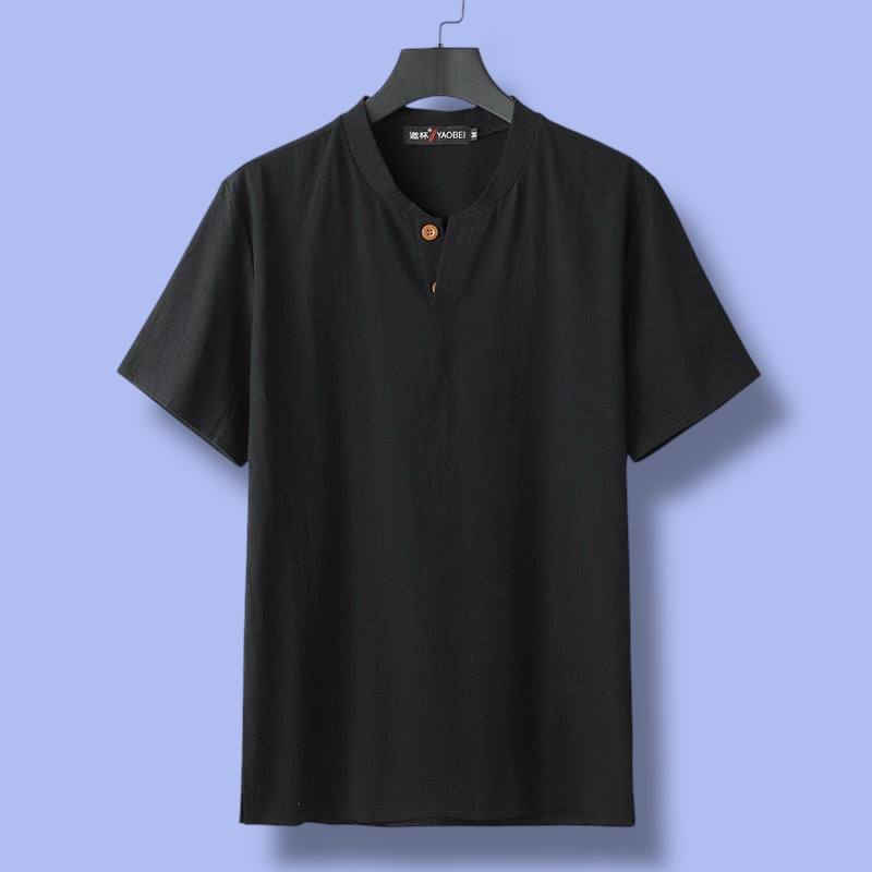 Short Sleeve Henley Collar Linen Polo