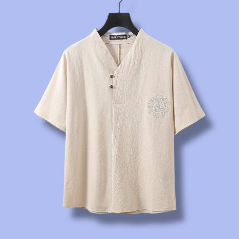 V-Neck Short Sleeve Linen Blend Shirt