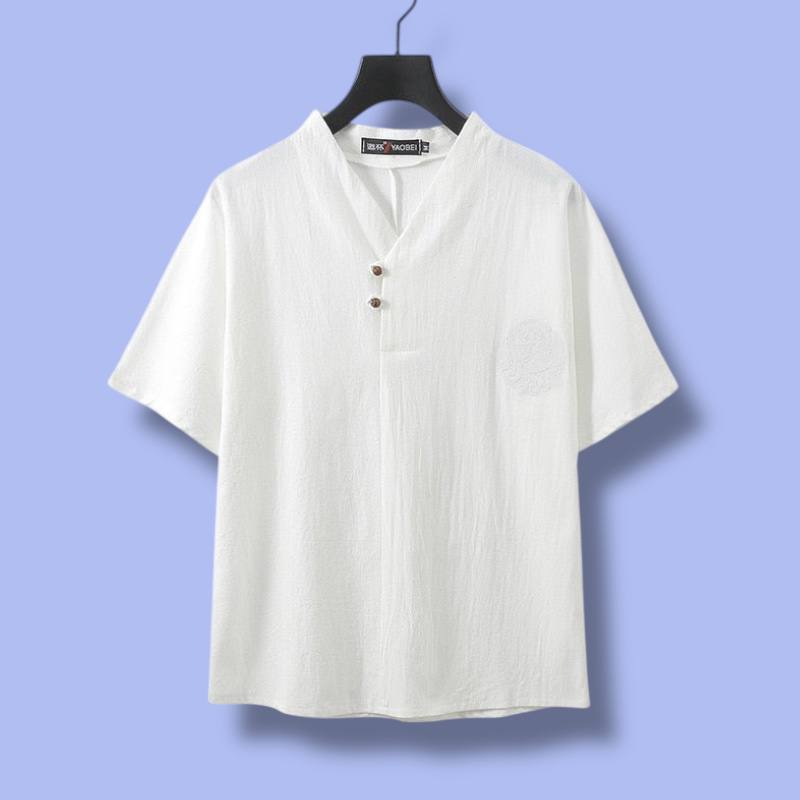 V-Neck Short Sleeve Linen Blend Shirt