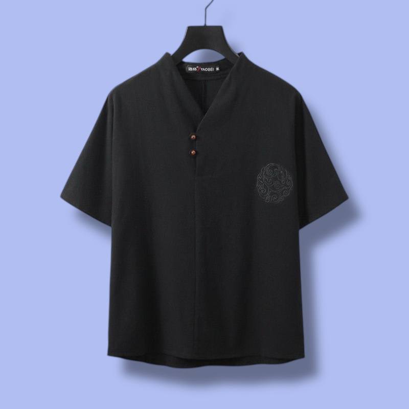 V-Neck Short Sleeve Linen Blend Shirt