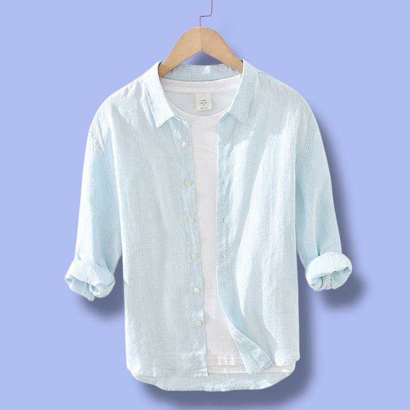 Three-Quarter Sleeve Square Neck Linen Shirt