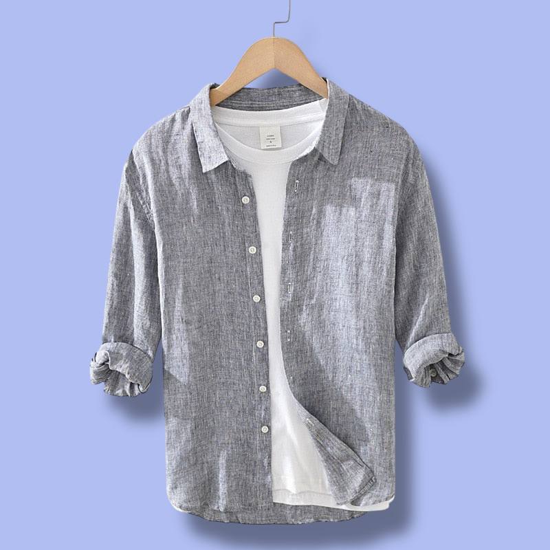 Three-Quarter Sleeve Square Neck Linen Shirt