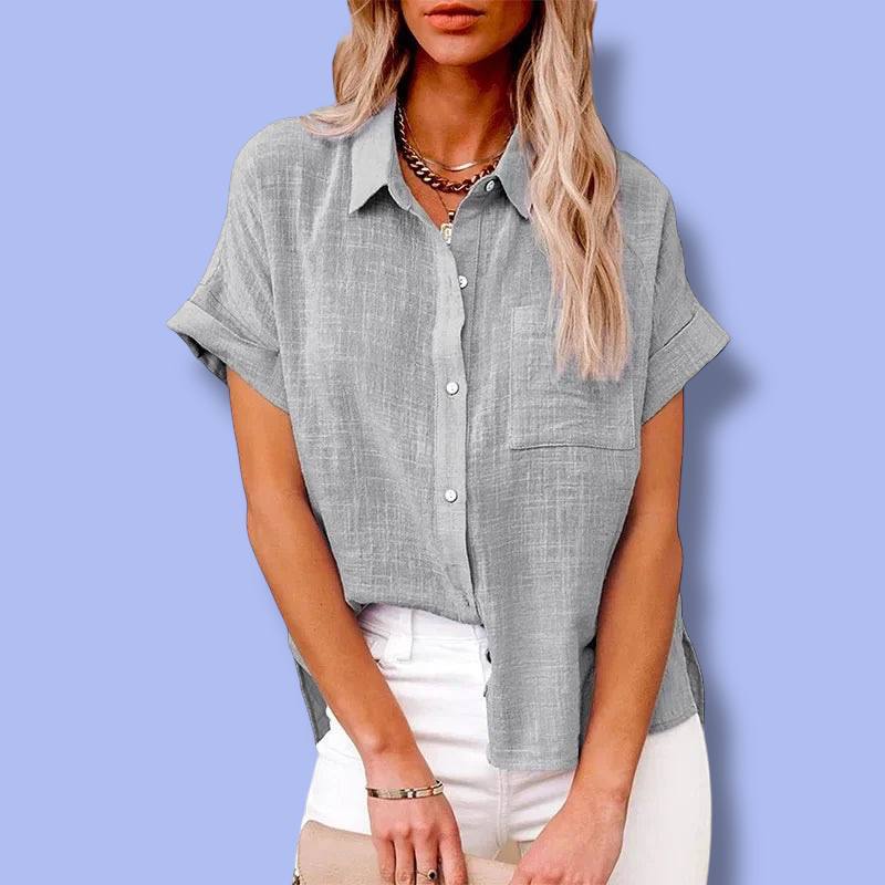 Elegant Women’s Cotton Linen Button-Up Shirt