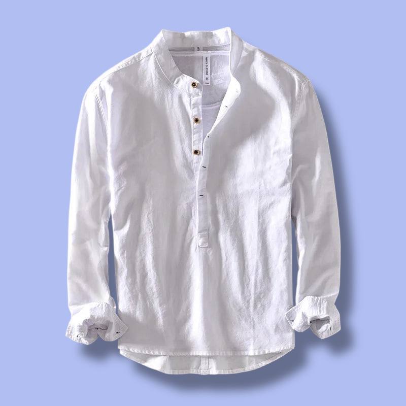 Men’s Linen Long Sleeve Shirt with Stand Collar