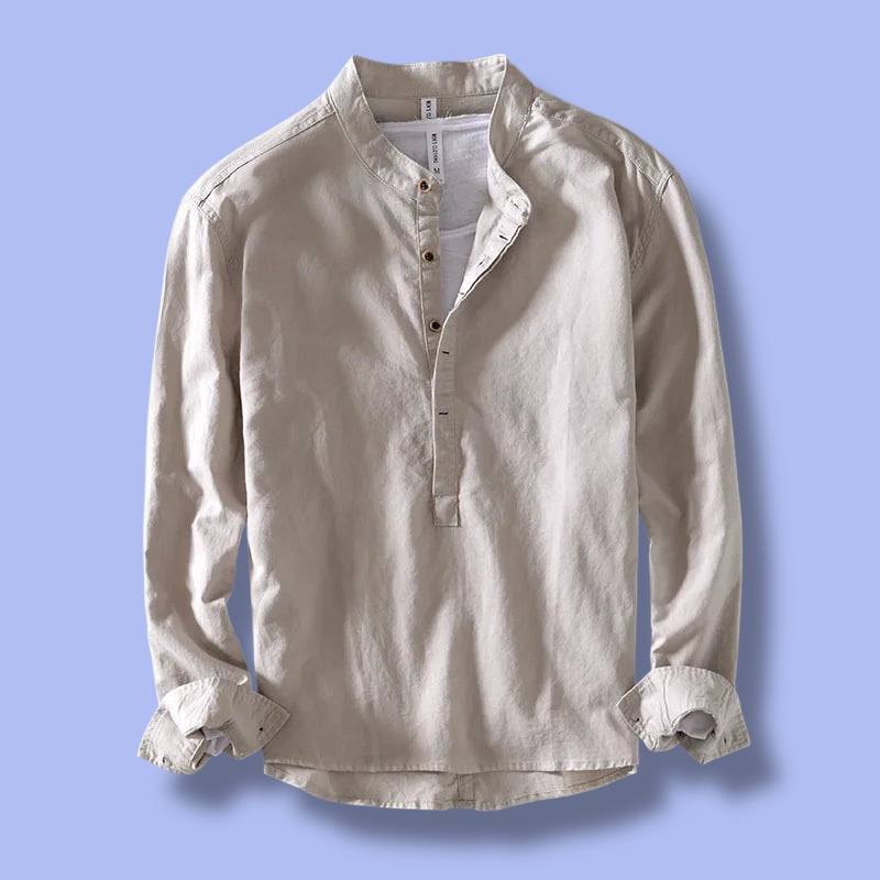 Men’s Linen Long Sleeve Shirt with Stand Collar