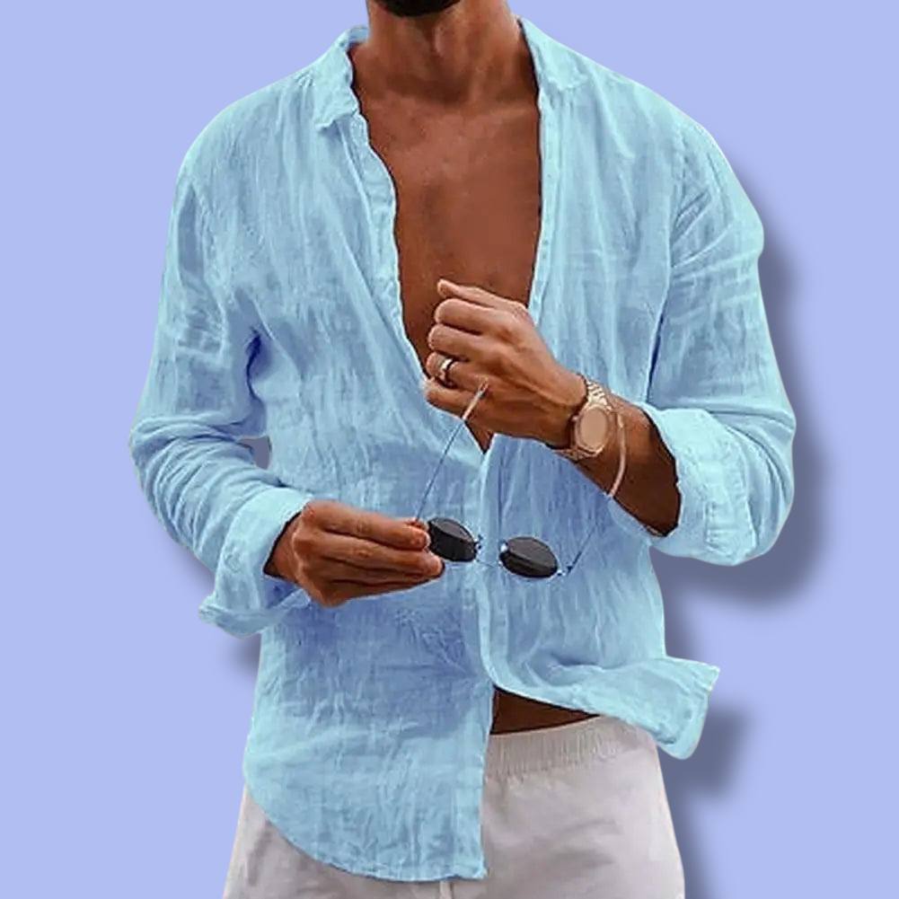 Men’s Cotton Linen Lapel Long Sleeve Shirt