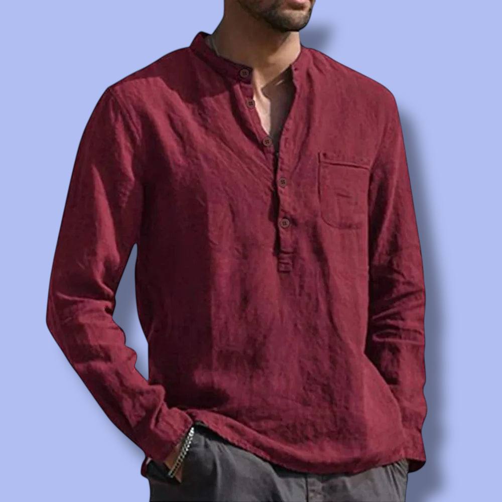 Men’s Cotton-Linen Long Sleeve Shirt