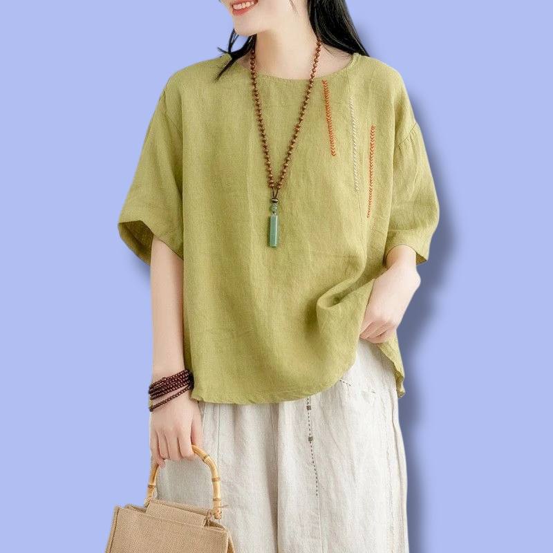 Women’s Cotton Linen Embroidered T-Shirt