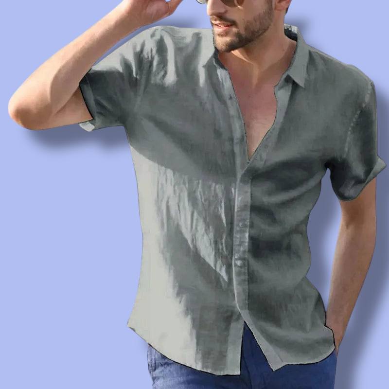 Men’s Summer Cotton Linen Short Sleeve Shirt