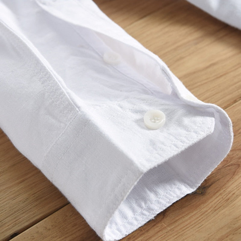 Men Long Sleeve Slim Fit Cotton Linen Blouses