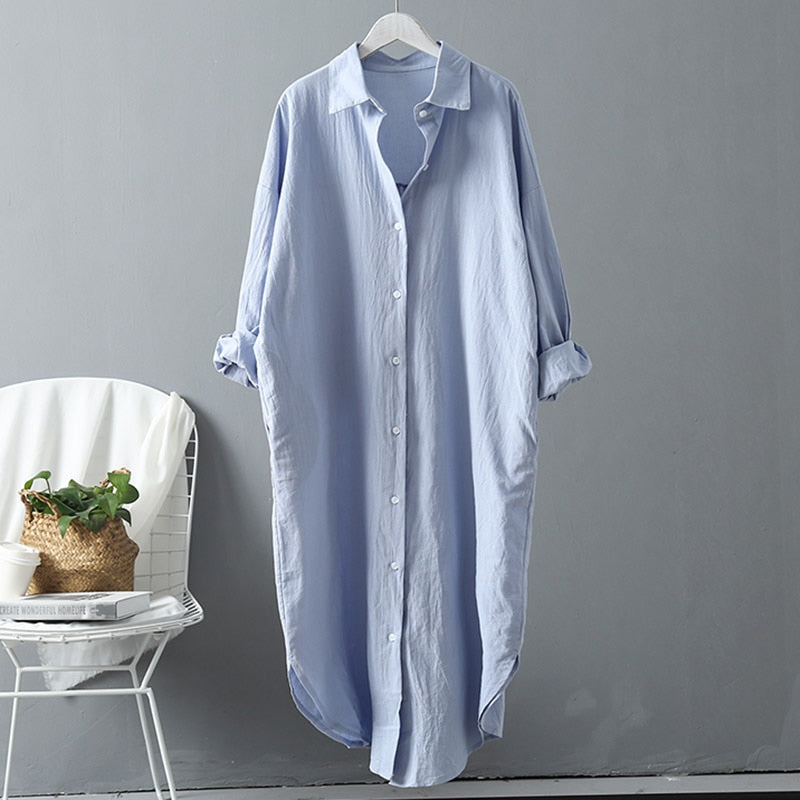Women's Long Sleeve V-Neck Linen Cottons Shirt