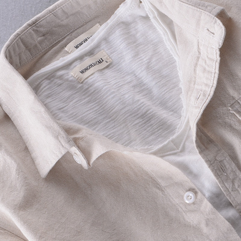Men's Long Sleeve Cotton Solid Slim Fit Linen Shirts