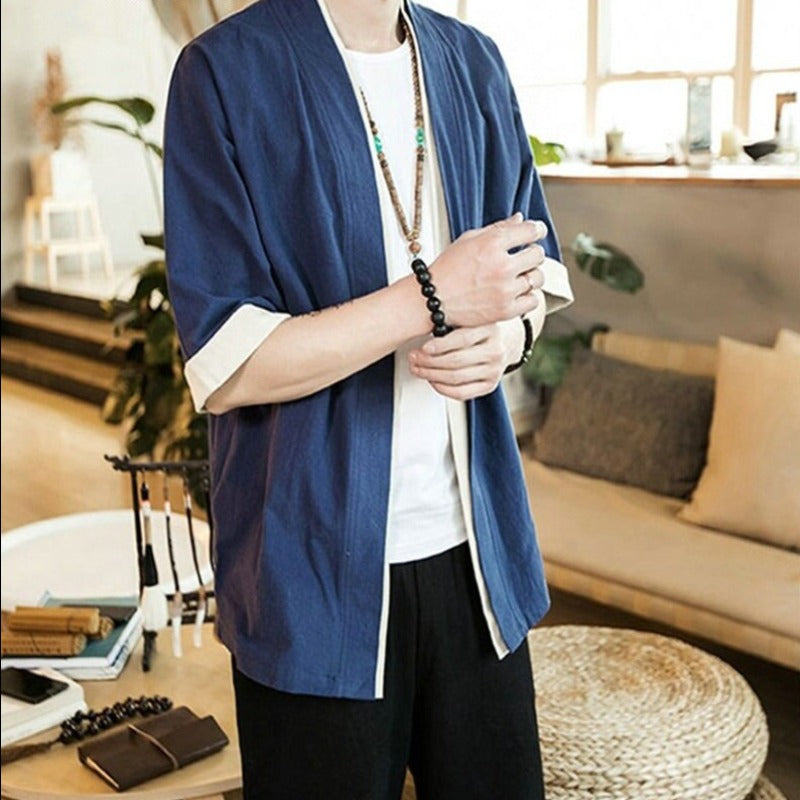 Men's Short Sleeve Streetwear Black COTTON Linen Shirts