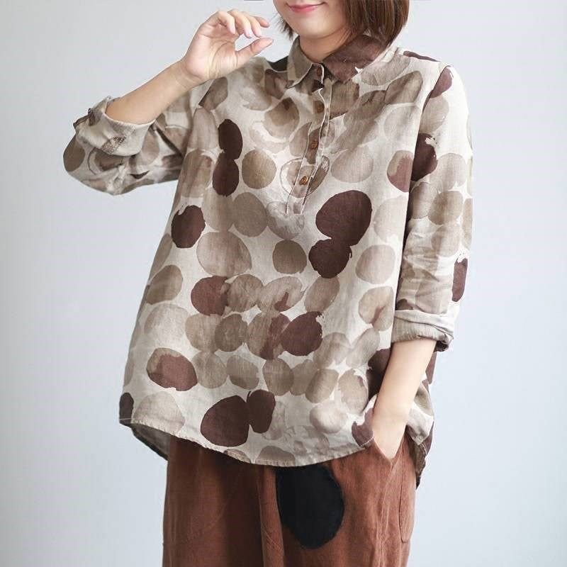 Women's Long Sleeve Cotton Linen Button Shirt