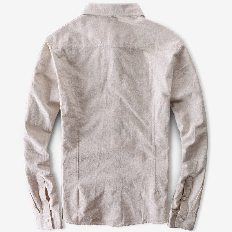 Men's Long Sleeve Cotton Solid Slim Fit Linen Shirts