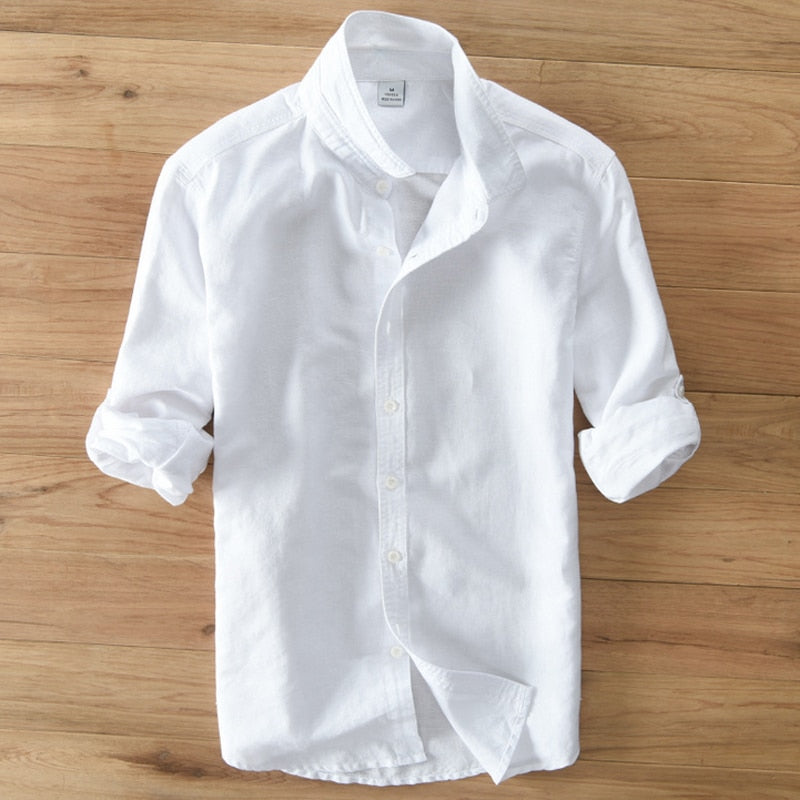 Men Long Sleeve Slim Fit Cotton Linen Blouses