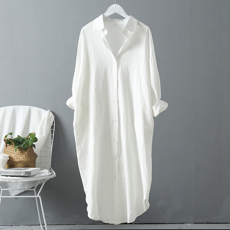 Women's Long Sleeve V-Neck Linen Cottons Shirt