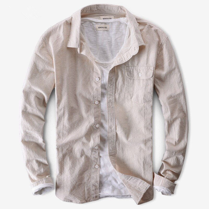 Men's Long Sleeve Cotton Solid Slim Fit Linen Shirts