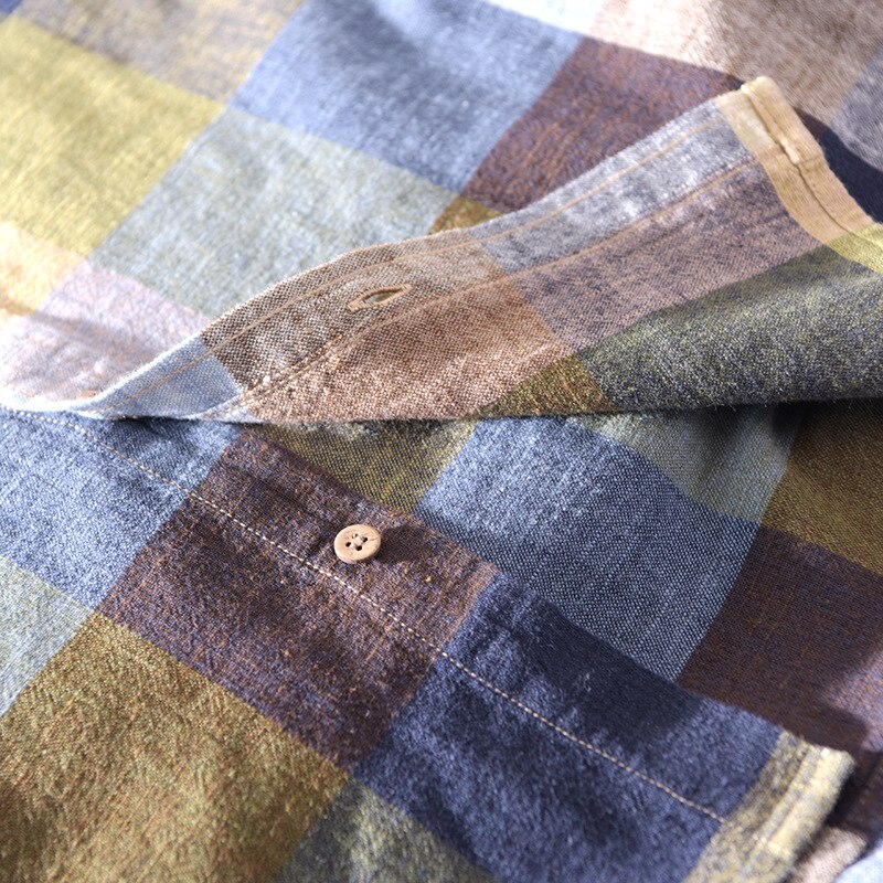 Men's Long Sleeve Turn-down Collar Cotton Linen Shirt