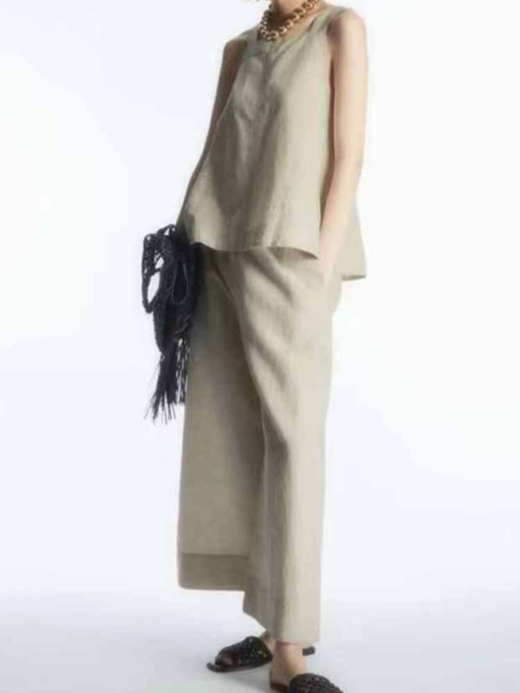 Women's Sleeveless Cross Wide Straps Linen Blouses
