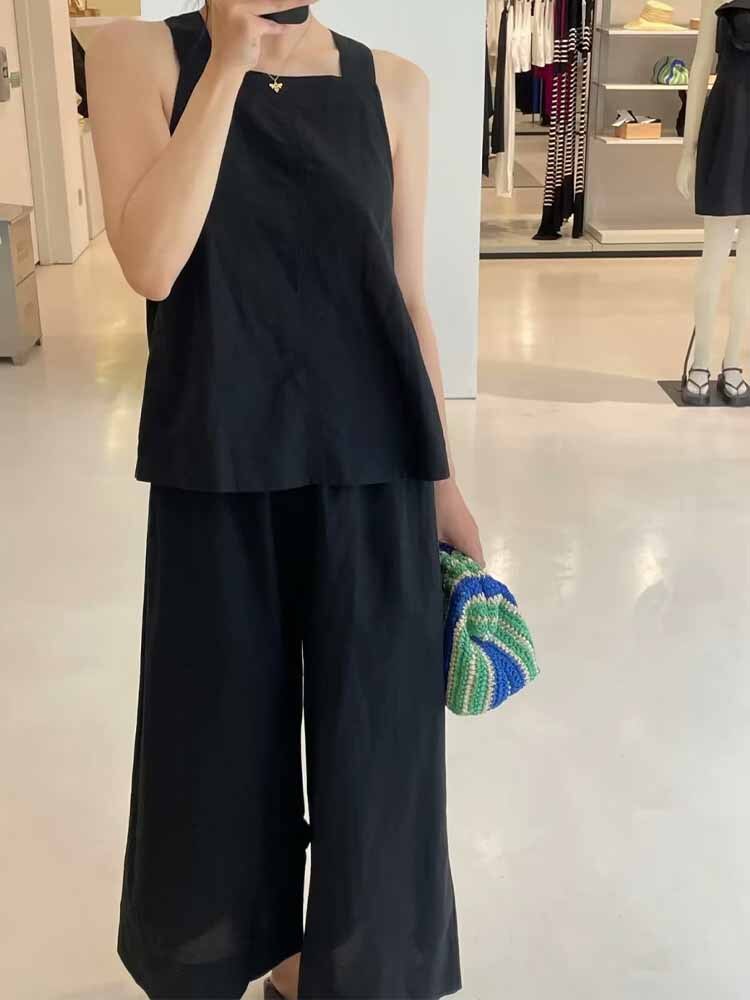 Women's Sleeveless Cross Wide Straps Linen Blouses