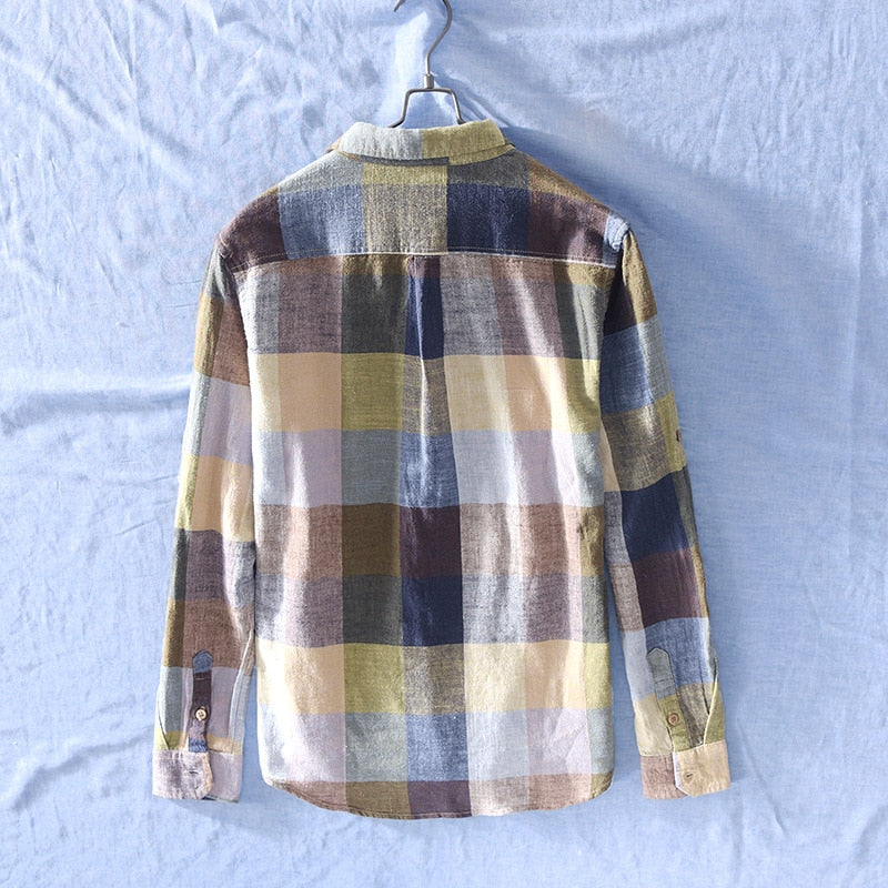 Men's Long Sleeve Turn-down Collar Cotton Linen Shirt