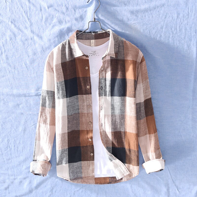 Men's Long Sleeve Turn-down Collar Cotton Linen Shirt