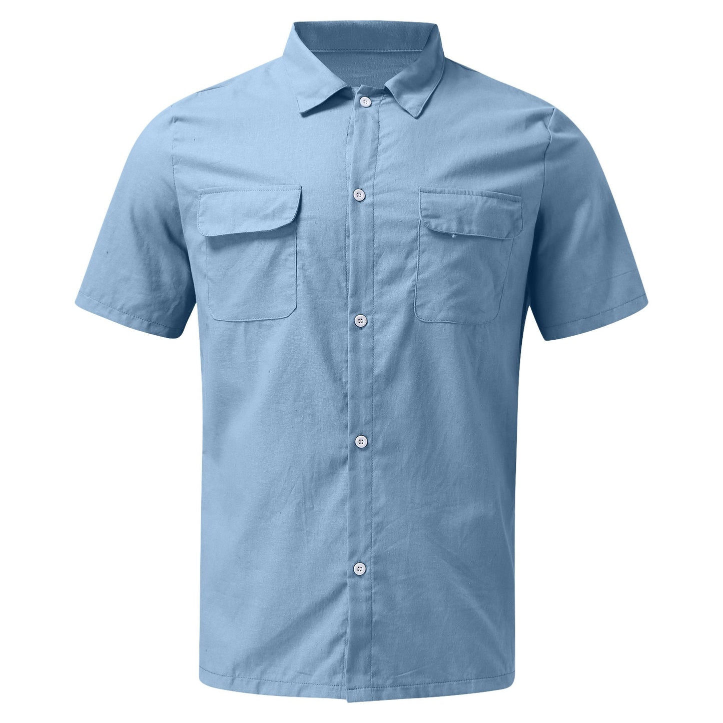 Men Short Sleeve Loose Cardigan Tops Cotton Linen Shirt