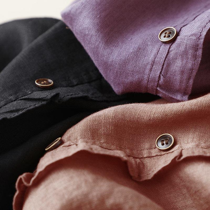 Women's Three Quarter Sleeve Button-Up Cotton Linen Shirt