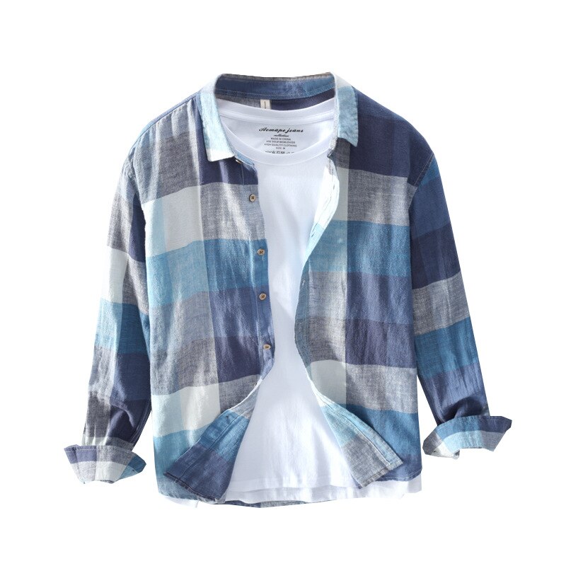 Men's Long-sleeved Turn-down Collar Cotton Linen Shirt