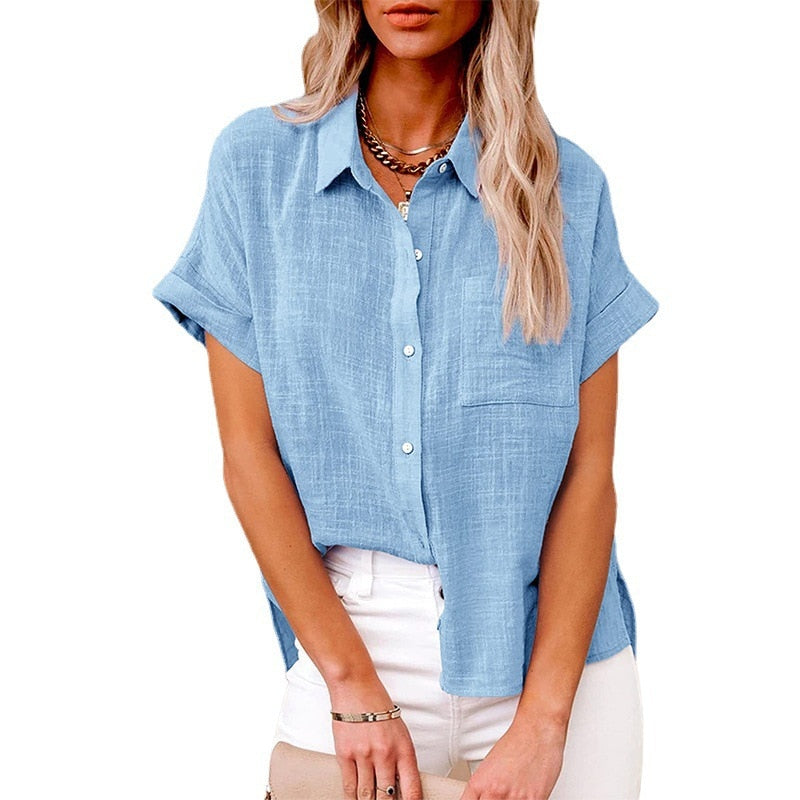 Women's Short Sleeve Cotton Linen Loose Blouse