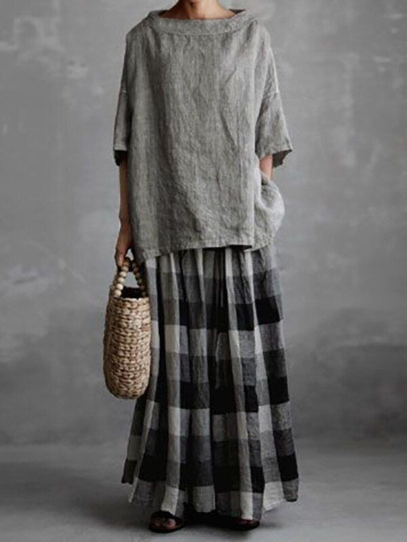 Women's Short Sleeve O-Neck Cotton and Linen Loose Blouses