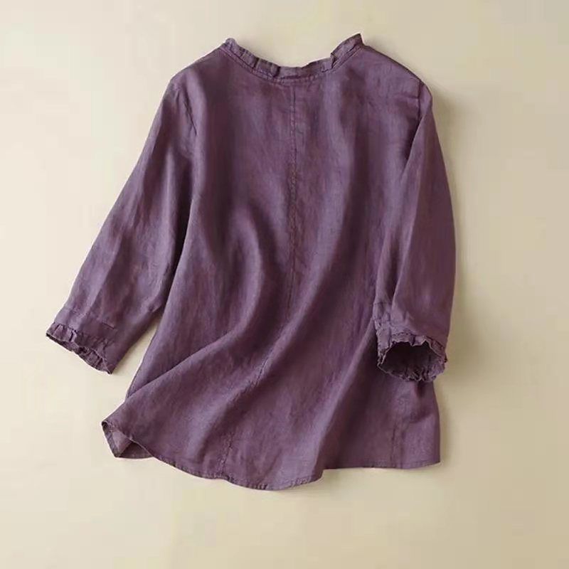 Women's Three Quarter Sleeve Button-Up Cotton Linen Shirt