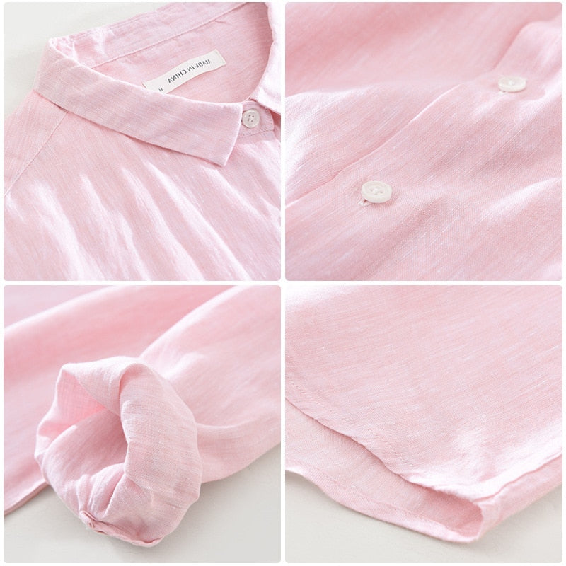 Men Three-quarter Sleeve Square Collar Linen Shirts