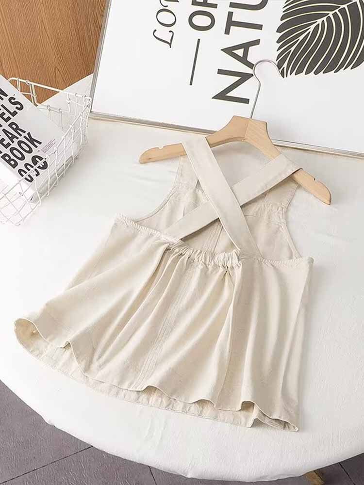 Women's Sleeveless Cross Wide Straps Linen Blouses