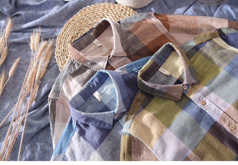 Men's Long-sleeved Turn-down Collar Cotton Linen Shirt