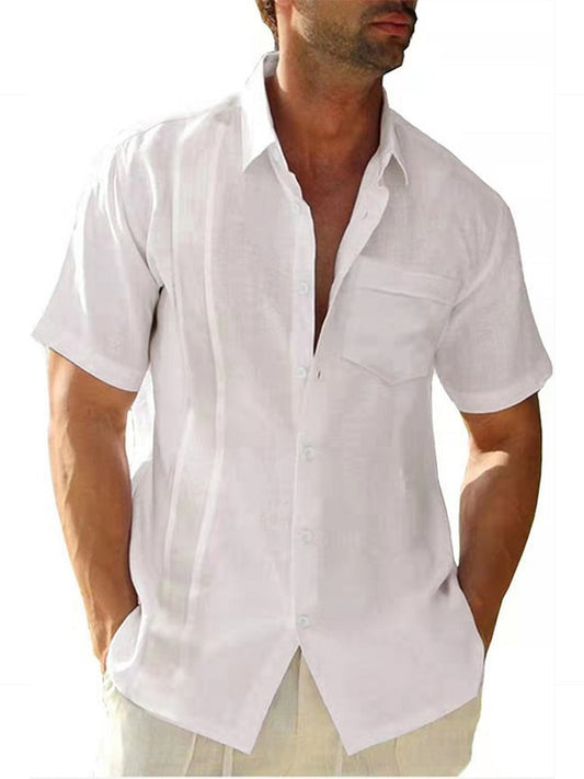 Men's Short Sleeve Turn-down Collar Cotton Linen Shirt