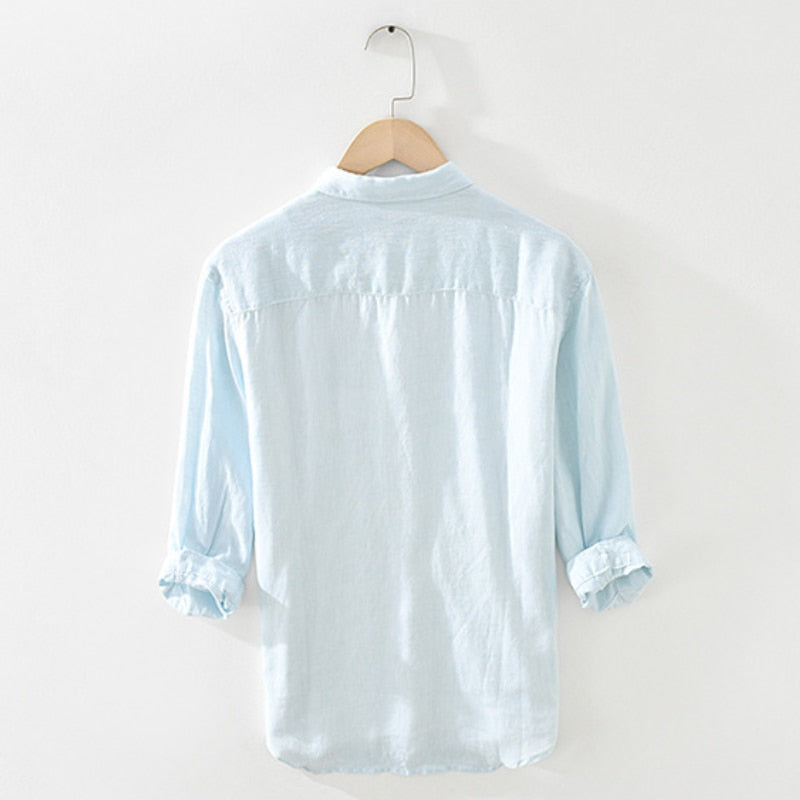 Men Three-quarter Sleeve Square Collar Linen Shirts