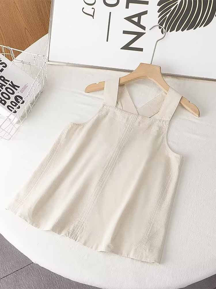 Women's Sleeveless Cross Wide Straps Linen Blouses