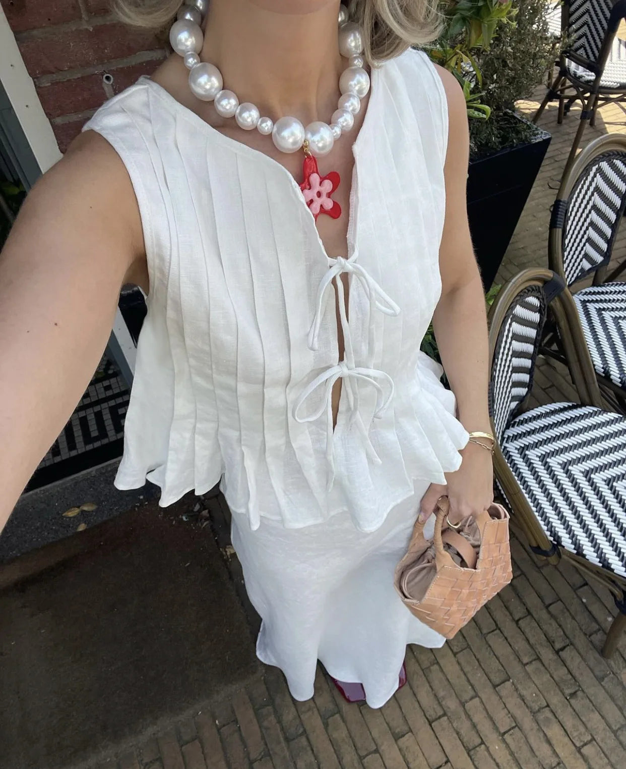 Fashion Bow Lace-Up Cotton Linen Sleeveless Blouse