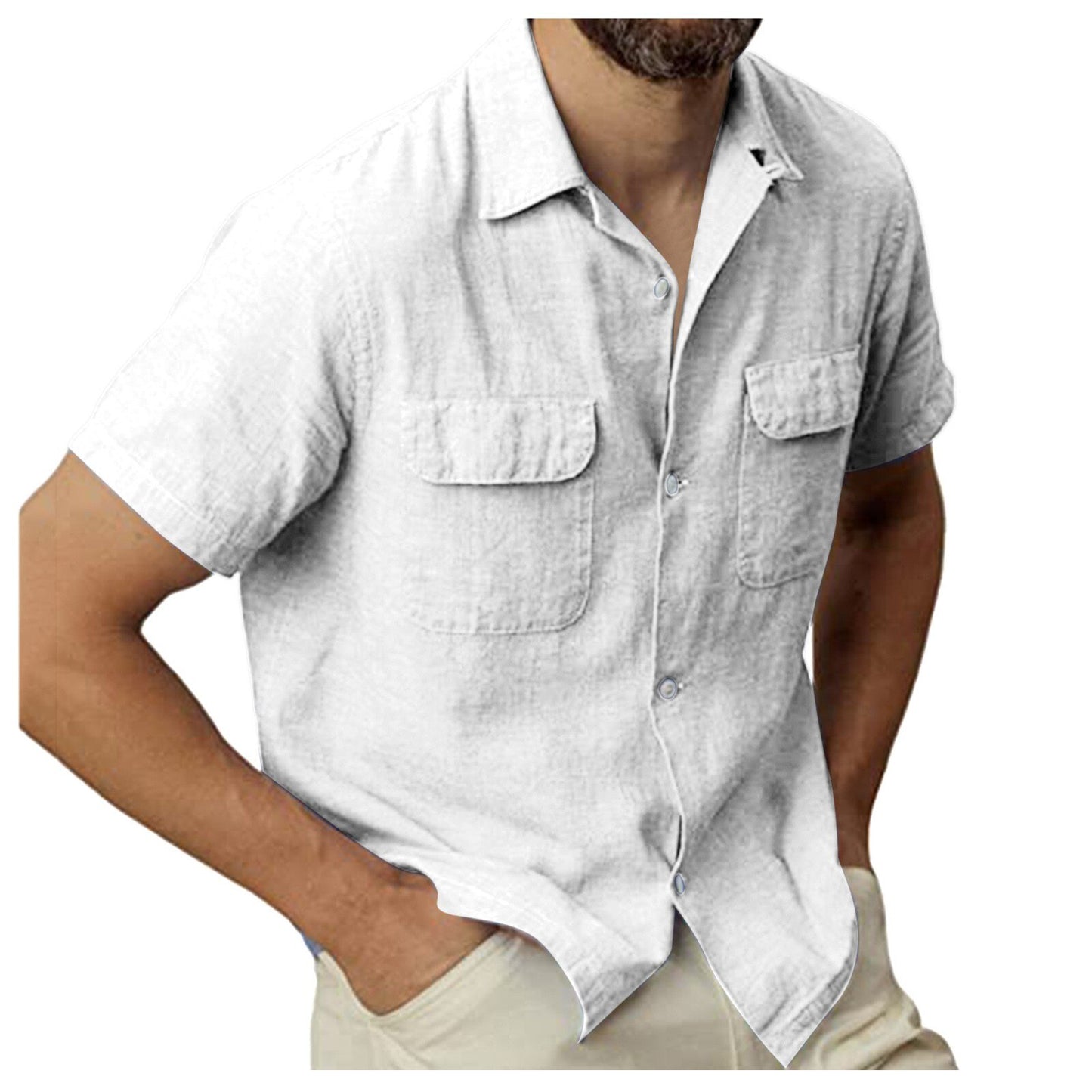 Men Short Sleeve Loose Cardigan Tops Cotton Linen Shirt