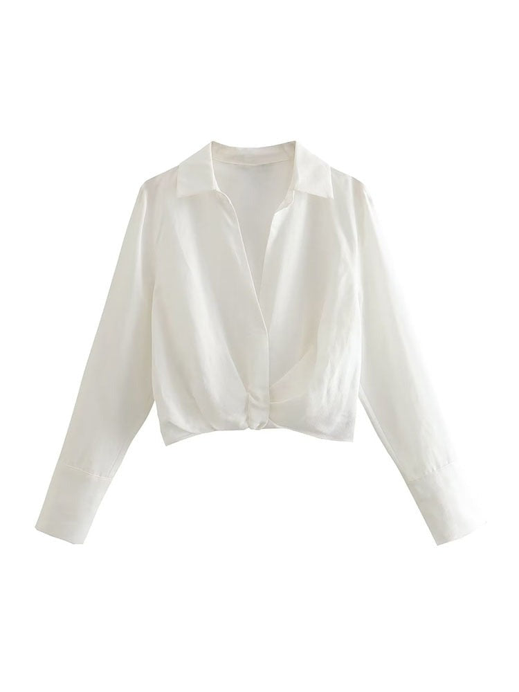 Women Long Sleeve Linen Crop Blouses
