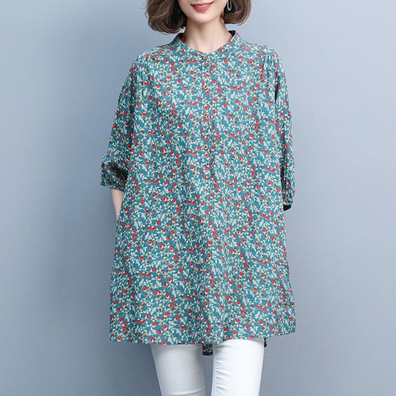 Women's Half Sleeve Oversized Cotton Linen Long Top Blouse