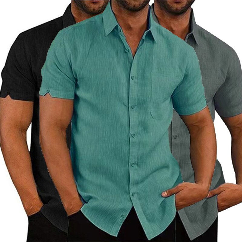 Men's Short Sleeve Casual Shirts Linen Style Shirt