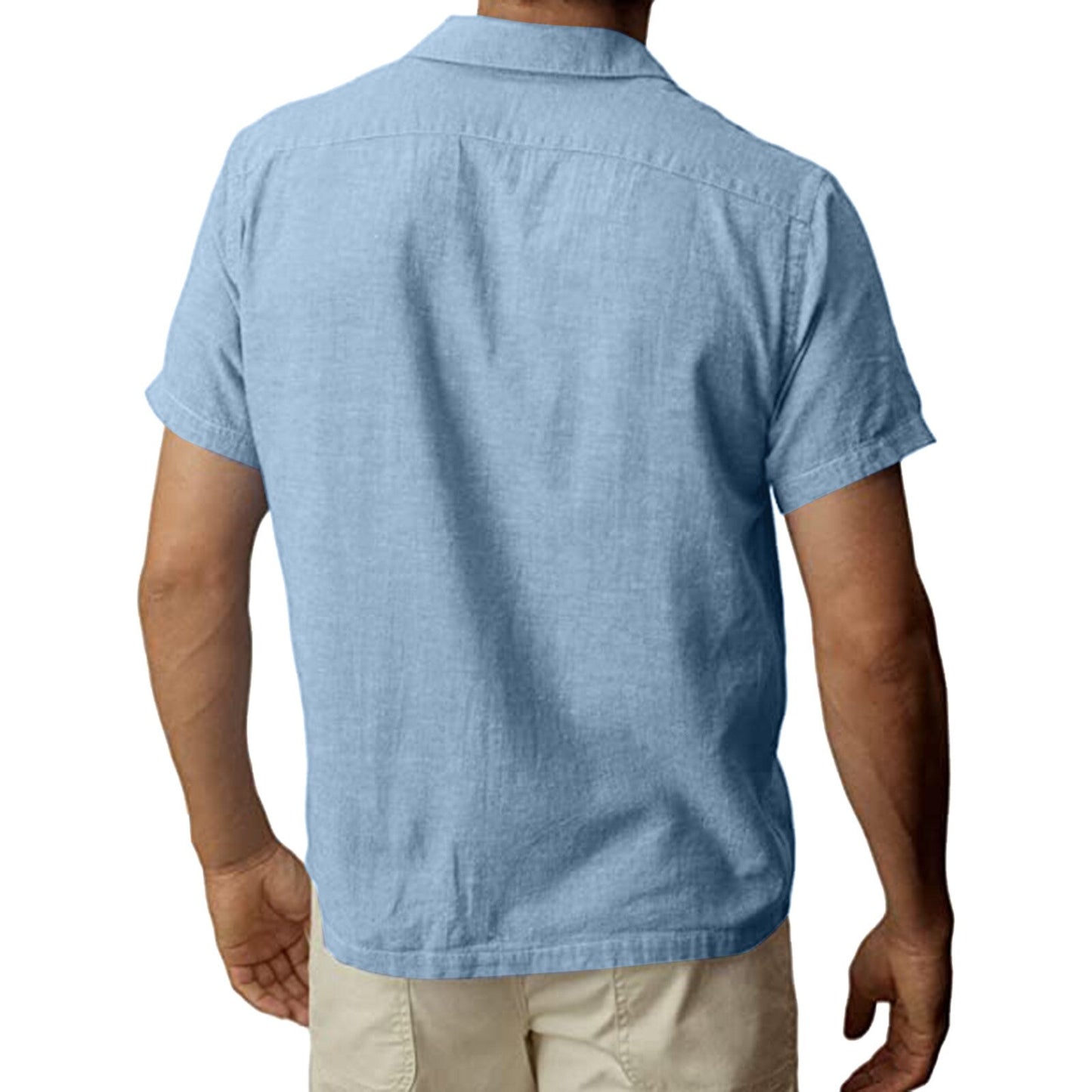 Men Short Sleeve Loose Cardigan Tops Cotton Linen Shirt