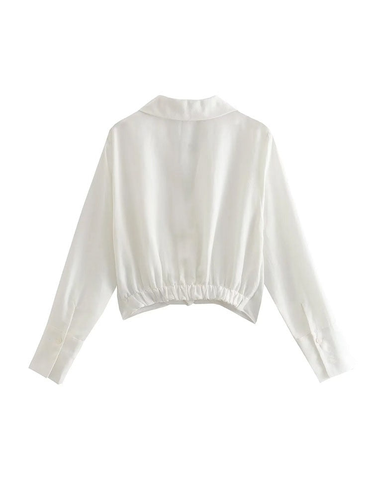Women Long Sleeve Linen Crop Blouses