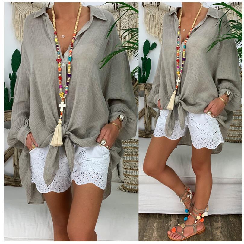 Women Long Sleeve Button Up Shirt Cotton Linen Blouse